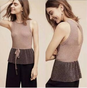 Anthropoligie Moth Riela Sparkle High Neck Glitter Metallic Peplum Top